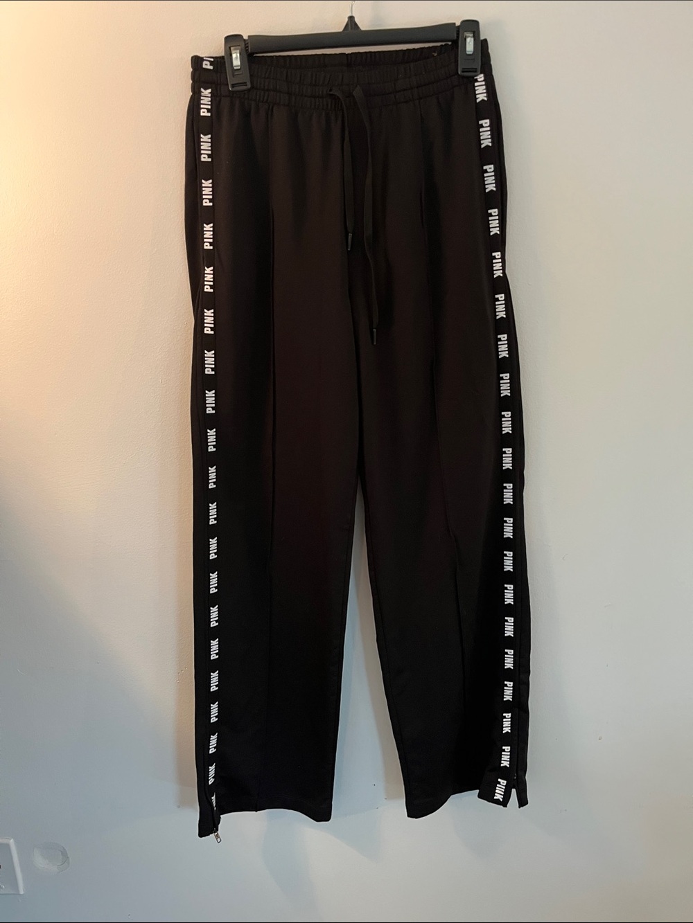 PINK Victoria's Secret Black Track Pants with White Logo Tape